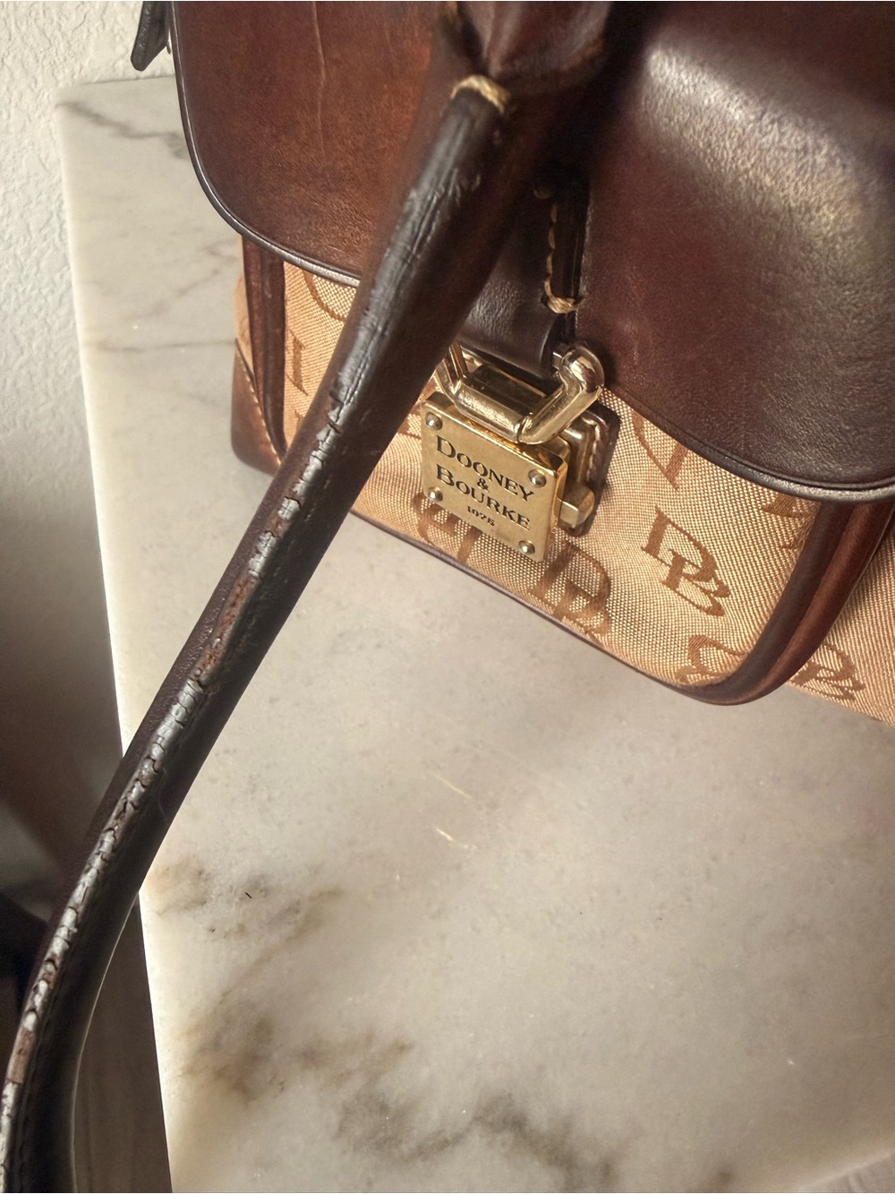 Dooney & Bourke Tan and Dark Brown Signature Shoulder Bag - Picture 6 of 13